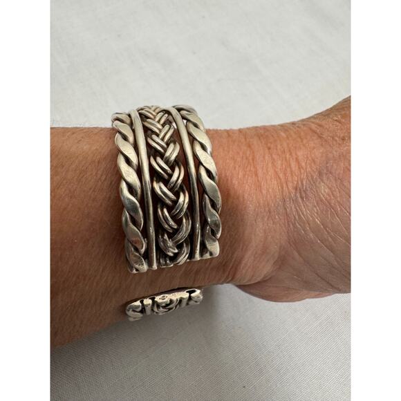 Taxco Sterling Silver Cuff Bracelet Braided Woven Twisted Braid 40 grams Vintage - Picture 10 of 11